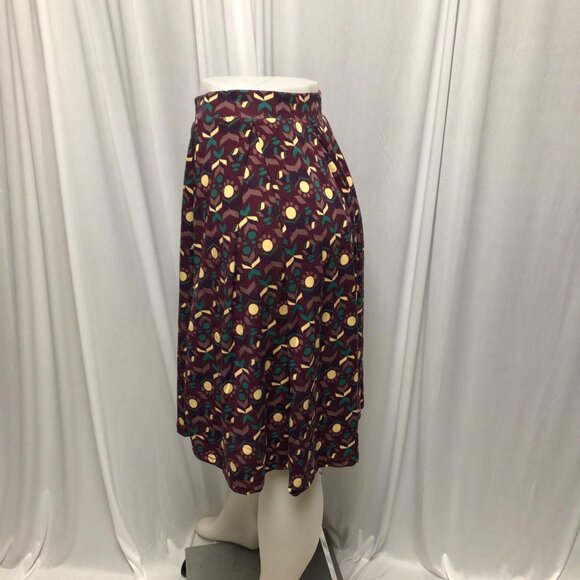 LulaRoe Pleated Full Skirt Womens Size Small Burgundy Green Yellow Comfy - Picture 2 of 5